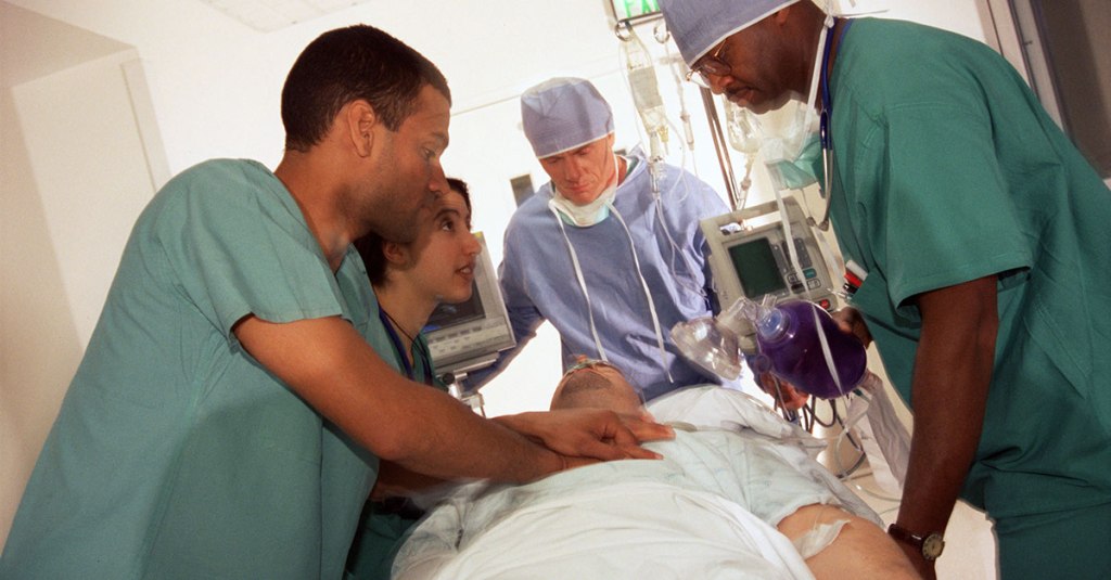 a patient undergoing a coronary heart disease surgery